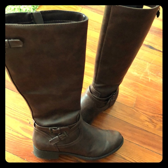Soda Shoes - Vegan Leather Knee High Brown Riding Boots